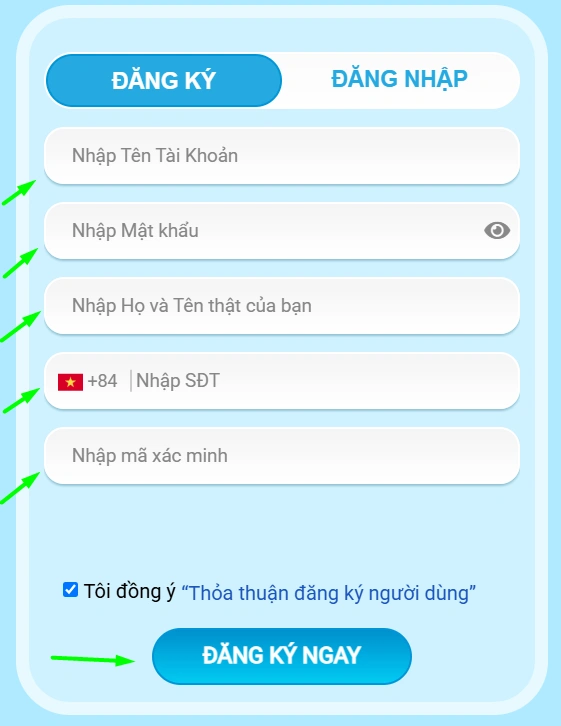 Form đăng nhập và xác minh Hi88